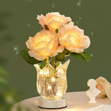 Rose Table Lamp with Glass Vase Battery Operated LED Artificial Flower Lamp for Bedroom Romantic V1366-AZ2-W-12683
