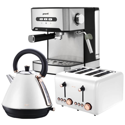 Pronti Toaster, Kettle & Coffee Machine Breakfast Set - White CM-KL-TS-COM-WH