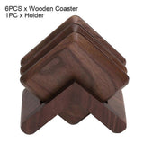 6pcs Wooden Drink Coasters with Holder for Kitchen Cafe V1263-JX-5429