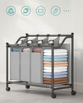 SONGMICS Laundry Basket with 4 Removable Laundry Bin on Wheels Gray V227-8498101001490