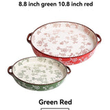 ceramic serving plate, double handled baking dish, pizza pan, cherry blossom pattern, underglaze V1106-122-66396-RED-SET