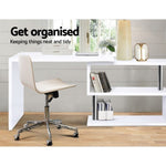 Artiss Computer Desk L-Shape Bookshelf White DESK-SWIVEL-352WH-AB