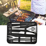 9 Piece Stainless Steel BBQ Grill Tool Set with Oxford Storage Bag for Outdoor Barbecue, Camping, V1189-LC-HW-00637