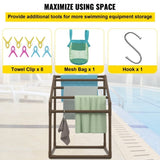 Pool Towel Rack, 5 Bar, Brown, Freestanding Outdoor PVC Trapedozal Poolside Storage Organizer, V952-MJJZSTXGBDDW5DYL3V0