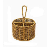 Hand Woven Rattan Round Utensil Caddy with 4 Compartments - Flatware Silverware Storage Basket with V1366-AZ2-W-13080