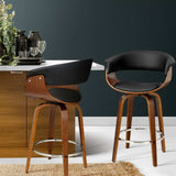 Artiss 2x Bar Stools Swivel PU Seat Wooden BA-TW-8201-BKX2