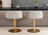2x Faux Leather Golden Base Swivel Bar Stools- Beige V226-SW1928BG