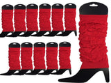 12 LEG WARMERS Knitted Womens Neon Party Knit Ankle Fluro Dance Costume 80s BULK - Red V563-BR-12NNLEGWRMR-RED