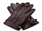 Dents Mens Wool Knit Lined Leather Gloves with Strap and Stud - Brown V563-75-0015-BRN-S