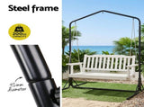 Gardeon Wooden 2-Seater Outdoor Swing Chair with Black Stand White Hanging Chair ODS-1956W-U-WH
