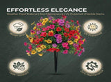 UV Resistant Artificial Outdoor Flowers, 22 Faux Flowers with Ground Stakes for Outdoor Yard & Lawn, V1366-AZ2-W-10802