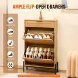 VEVOR Rattan Shoe Cabinet, Narrow Shoe Storage Organizer with 2 Flip Rattan Drawers & 1 Slide V952-FCTBXJ2C1XC2OJCICV0