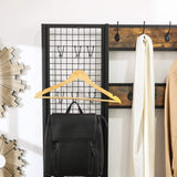 Coat Rack Stand Industrial Style with Grid Wall and Shoe storage 185 cm Tall Rustic Brown V178-11611