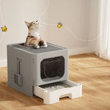 i.Pet Cat Litter Box Large Tray Kitty Toilet Enclosed Hooded Foldable Cat Litter Box Scoop Grey PET-CLB-GR