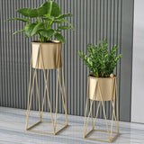 SOGA 50cm Gold Metal Plant Stand with Gold Flower Pot Holder Corner Shelving Rack Indoor Display FPOTH52GLD