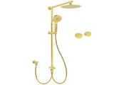 WELS Brushed Gold 2in1 Shower 8" Round Head Set 3 Mode Handheld Rose Sliding Rail Twin Taps V1233-SC842GHR002M4CGKSR108GKC0292BG
