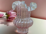 Pink Elegant Glow-in-the-Dark Glass Vase - Vintage-Style Ruffled & Ribbed Centrepiece V888-ELOSUNG32843