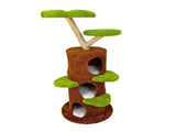 Large Multi-Level Cat Tree Tower in Green & Brown with Plush and Wood Design, 61x148cm V178-59362