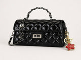 Black Quilted Chain Shoulder Bag with Golden Star Charm - PU Leather Small Square Crossbody V888-ELOSUNG56163-7
