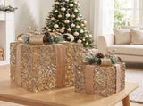 Set of 2 Light Up Christmas Gift Boxes Champagne Gold Battery Operated Warm White LED Present D 112_MHA716