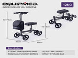 Equipmed Knee Scooter Walker, Dual Brakes - Bag - Broken Leg Ankle Foot Mobility - Crutches V219-HELKNSEQS1KB
