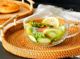 Hand Woven Round Rattan Serving Tray Bread Fruit Dessert Snack Basket with Handles 3 Piece Set V1294-YM0703-3118230027214