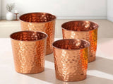 Pure Copper Tumblers for Drinking Set of 4 Copper Cups 312 ml Each Hammered Finish V1192-AZ-W-26393