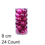 24Pcs Plastic Electroplated Xmas Decor Hangings, Rose Red 8cm Glossy Baubles to Enhance Christmas V1221-XM-LB4792-ZS118
