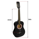 Karrera 34in Acoustic Childrens Wooden Guitar - Black NC-34-BK