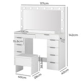 Levede Dressing Table LED Makeup Mirror Stool Set Vanity Desk Cabinet 10 Drawers VM1031-WH-AU