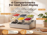5-Star Chef 6 Pan Food Serving Display Container Stainless Steel Food Container Lids FD-6PAN-SS