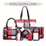 Women'S Bag Set Six Piece Bag Set Checkered Bag Large Capacity Bag Korean Style - Black - Size V1347-127-40368-BLK-30-27-13