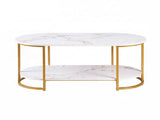 Artiss Coffee Table 2 Tier Oval Marble Finish Storage Shelf Metal Frame Center Table Living Room FUR-Z-COF11-GDWH
