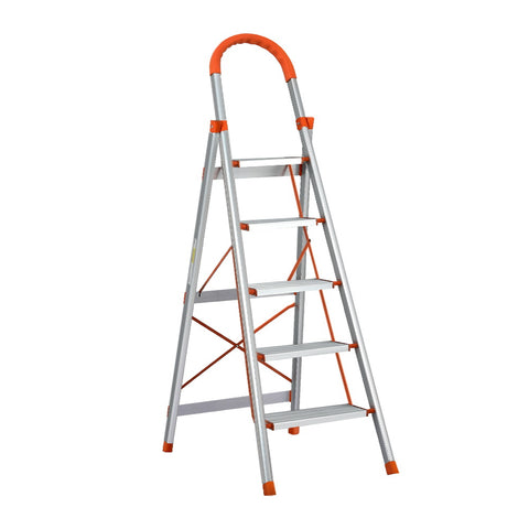 Giantz 5 Step Ladder Multi-Purpose Folding Aluminium Light Weight Non Slip Platform LD-H-ALU-5STEP-OS