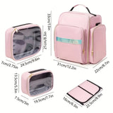 1pc Complete Travel Makeup Bag Set, Pink, Large Capacity Cosmetic Organizer with Detachable Pouch, V1232-HZSNB001