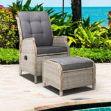 Gardeon Recliner Chair Sun lounge Wicker Lounger Outdoor Furniture Patio Adjustable Grey ODF-RCL-RW-CHOTM-GE