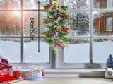 25 Inch Artificial Christmas Door Swag - Pine Cones Red Berries Bells with Greeting Card Faux V1370-AZ4-24674