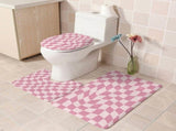 Plaid Bathroom Set 4 Pieces, Colorful Checkered Shower Curtain with Matching Bath Mat, Toilet Lid V1366-AZ2-W-23186