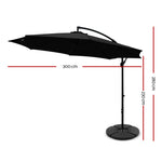 Instahut 3m Outdoor Umbrella w/Base Cantilever Beach Garden Patio Black UMB-BAN-50-48-BK