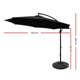 Instahut 3m Outdoor Umbrella w/Base Cantilever Beach Garden Patio Black UMB-BAN-50-48-BK