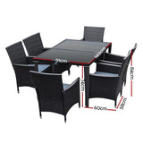 Gardeon Outdoor Dining Set 7 Piece Wicker Lounge Setting Black FF-DINING-7CLS-BK-ABC