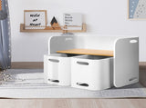 Keezi 3PCS Kids Table and Chairs Set Multifunctional Storage Desk White BENT-B-KID-TAB03-NT-WH