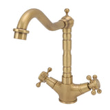 European Antique Brass Bathroom Faucet Double Handle Cross Knob Kitchen Faucet Hot Cold Water Tap V1294-YM0626-3112220096411