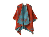 Soft Outer Faux Cashmere Shawl, Mixed Ginkgo Leaf Print, Special Orange Blue Blend V1221-XM-LB2140-ZS57