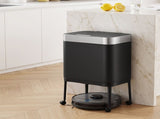 Cefito 40L Press Top Trash Can Kitchen Rubbish Bin Moblie Stainless Steel Black RB-B-40L-S18-LEG-BK