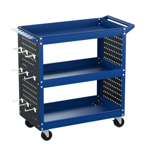 Giantz 3-Tier Tool Cart Storage Trolley Workshop Garage Pegboard Hooks Blue TB-CART-3T-N-BL