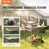 Outdoor Grill Dining Cart with Double-Shelf, 55*55cm BBQ Movable Food Prep Table, Multifunctional V952-JSHWBCTC5565WNHR1V0