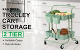 Trolley Cart Storage Utility Rack Shelf Organiser Swivel Kitchen 2 Tier GREEN V274-HA-GO36-TC-2GN