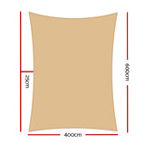 Instahut Shade Sail 4x6m Rectangle 280GSM 98% Sand Shade Cloth SAIL-H-4X6-C-SA