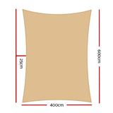 Instahut Waterproof Shade Sail 4x6m Rectangle Sand 95% Shade Cloth SAIL-WP-4X6-F-SAND